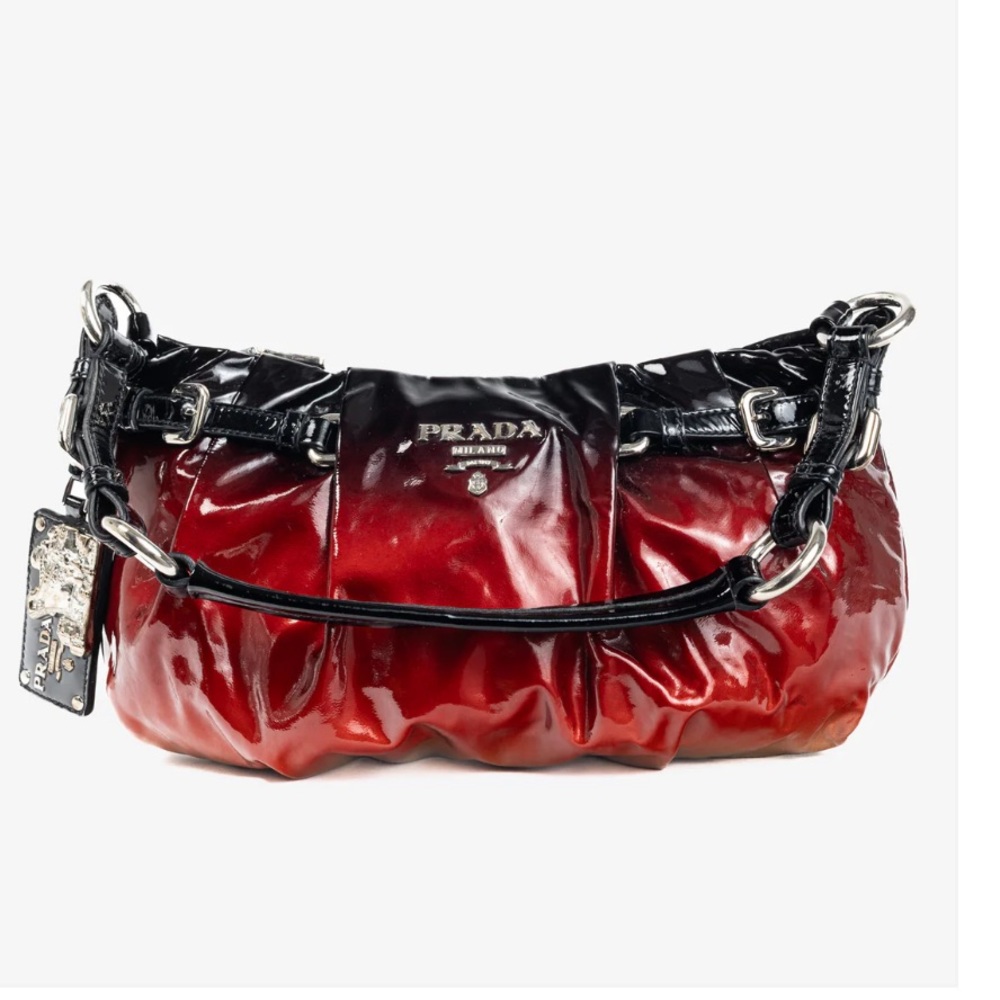 Prada Rosso & Argento Vernice Sfumata Gradient Patent Leather Handbag